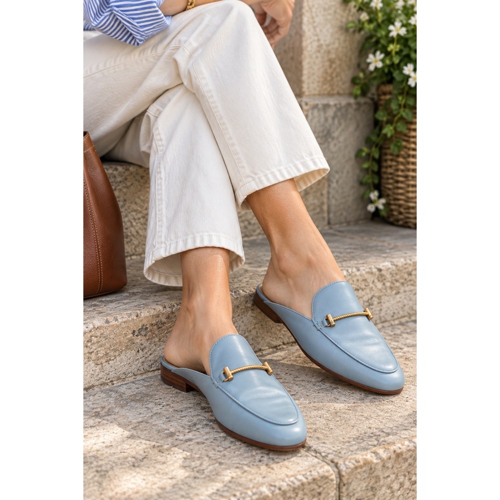Sam Edelman Laurna Bit Mule Blue Stone Leather Backless Loafers 7
